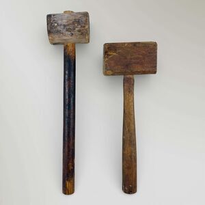 (2) Antique Wooden Mallets Hammers Vintage Tools Woodworking Chiseling Carving